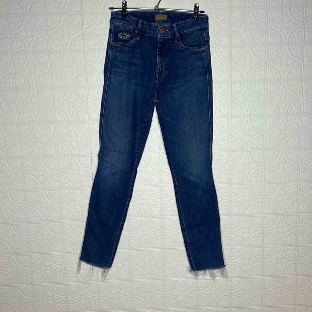 MOTHER High Waisted Double Looker Ankle Fray Embroidery Jeans Fruit Cart… - Picture 10 of 16